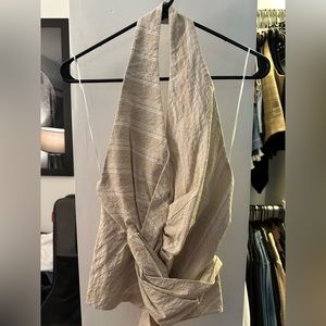 Cute flattering summertime top, beige and white, sleeveless